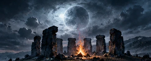 Ancient standing stones beneath a moonlit sky